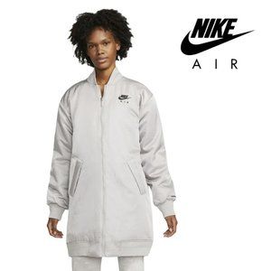 Nike Air Therma-FIT Women's Faux-Fill Long Bomber Jacket Overcoat Grey Medium